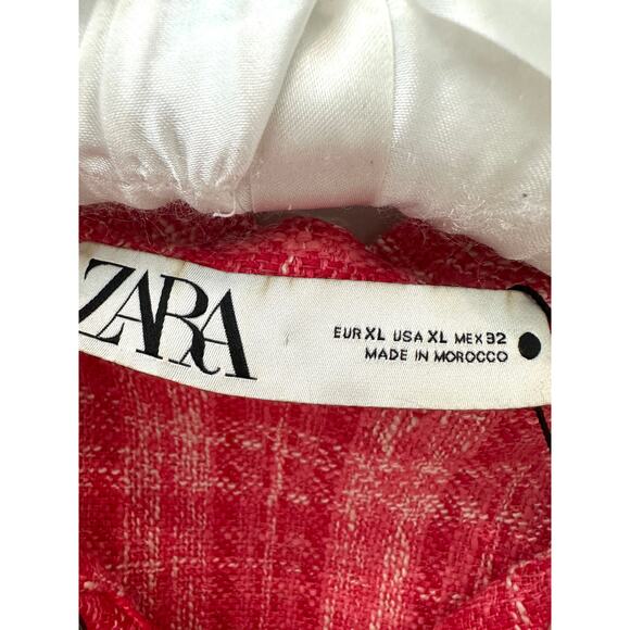 ZARA | Pink Plaid Tweed Preppy Button-Up Oversized Shacket | XL - Picture 5 of 6